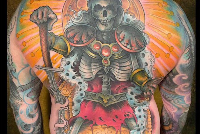 Large back tattoo by Kurt Wiscombe