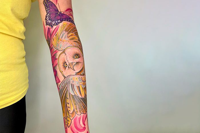 Sleeve tattoo by Rocky Goodrich