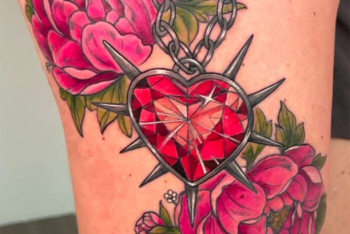 Rose and jewel tattoo by Hanna