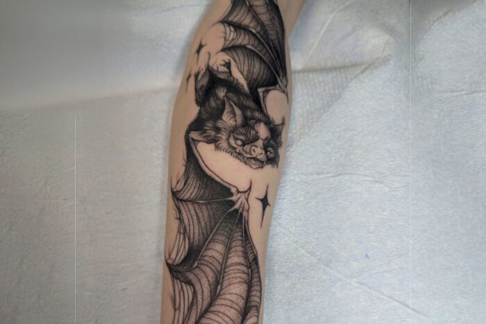 Bat tattoo by Drew Gauthier