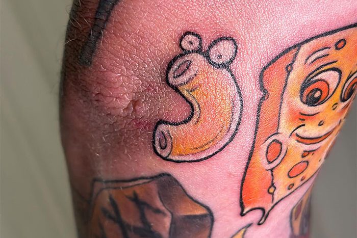 Macaroni tattoo by Amelia Levick