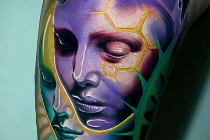 Purple face tattoo