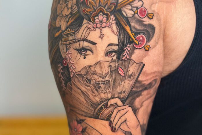 Geisha with mask tattoo