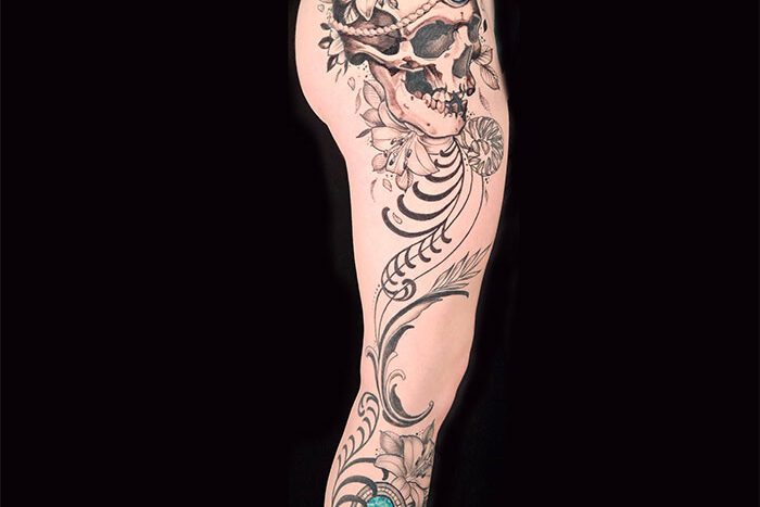 Leg tattoo by Lacey Kay