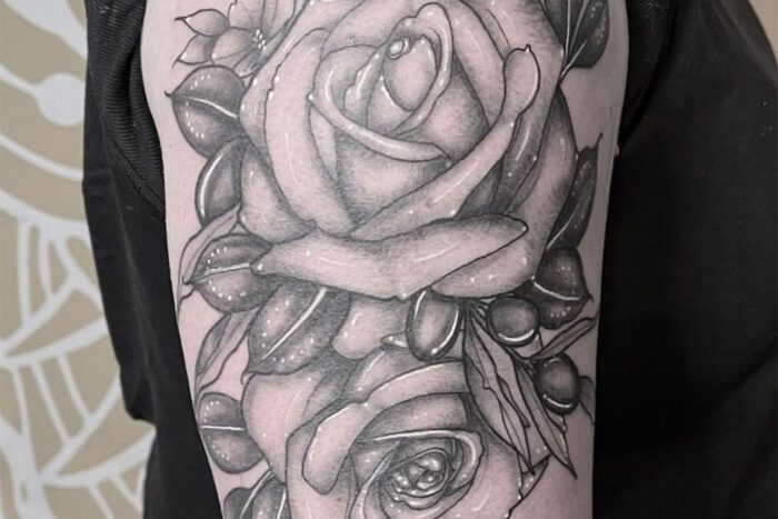 Black and grey flower tattoo