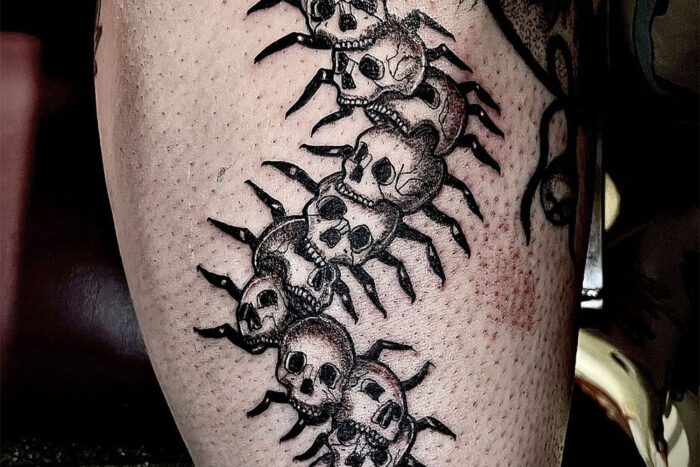 Skull centipede tattoo
