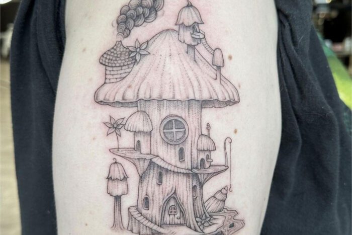 Mushroom house tattoo