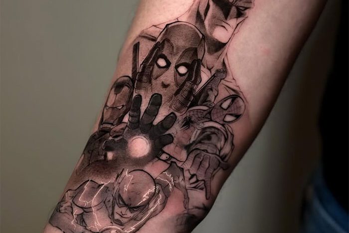 Batman and friends tattoo, by Hyde Zhang