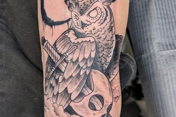 Owl and skull tattoo