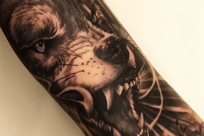 Wolf dog tattoo