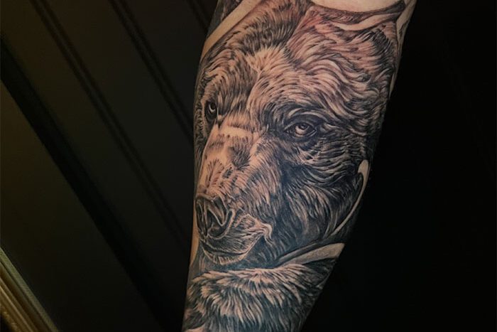 Bear tattoo by Lindsay Loo