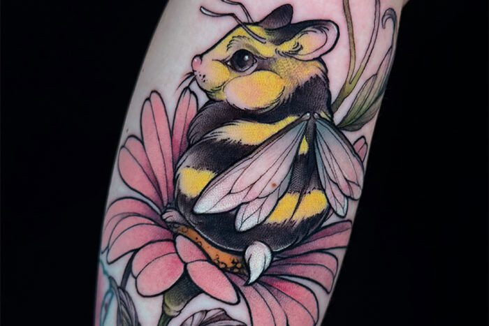 Bee mouse tattoo by Janie Rose