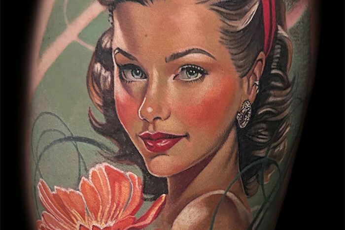 Pinup painting tattoo by Marie-Michele Cote