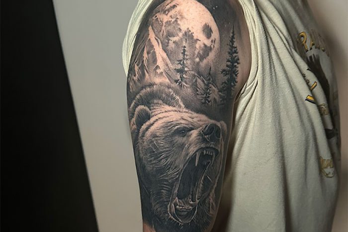 Bear tattoo by Taz Hotzon