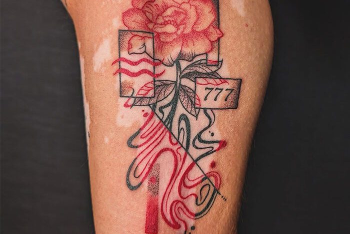 Leg tattoo by Nicole Beaune
