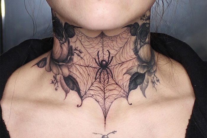 Spider and web tattoo by Payton Poesiat