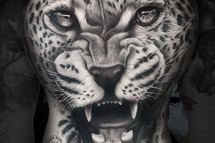 Tiger backpiece tattoo by Nick Chan