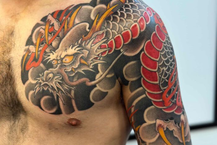 Traditional Japanese dragon tattoo by Kaylem Abbey