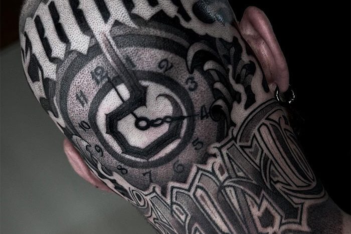 Head tattoo by Phil Trep